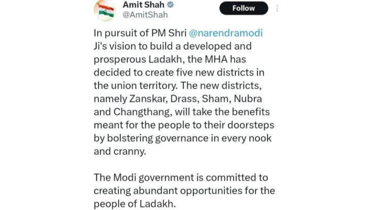 Ladakh to Gain Five New Districts, Enhancing Governance and Development
